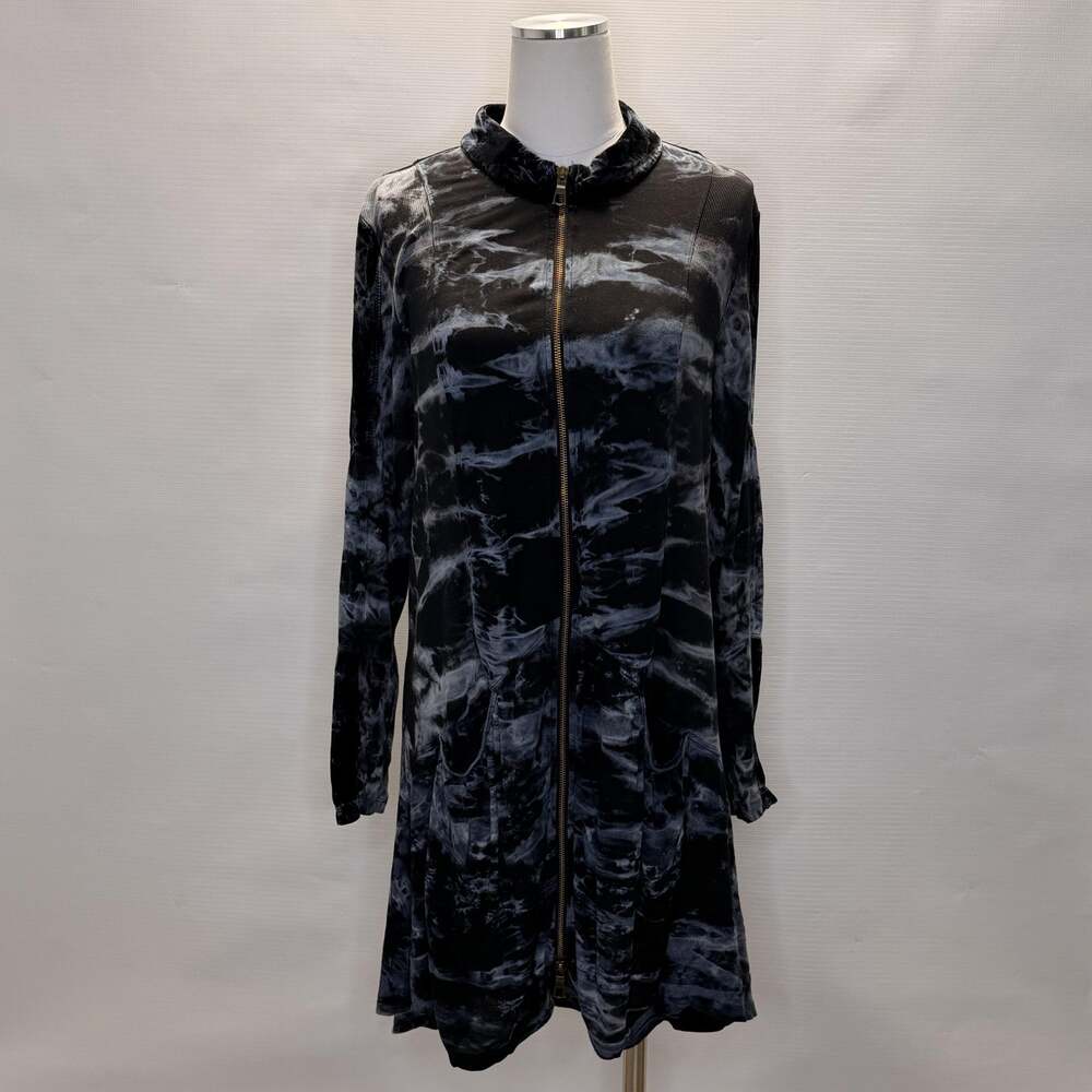 Soft Surroundings Jacket Womens Large Black Blue Velvet Full Zip Abstract Pocket